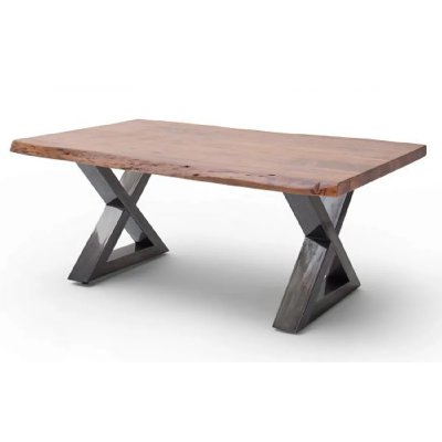 Table basse en bois d'acacia massif noyer / acier antique - L.110 x H.45 x P.70 cm