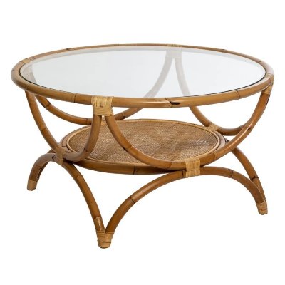 Table basse en rotin et verre Farah Atmosphera - Naturel