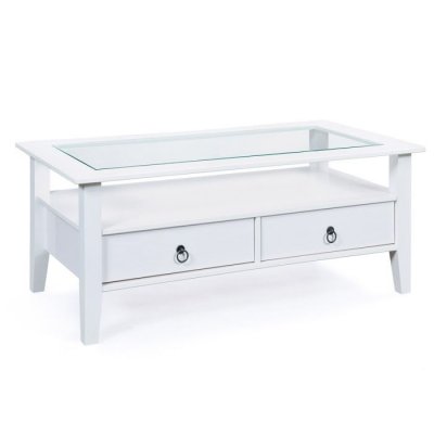 Table Basse En Verre 2 Tiroirs Blanche FLAVIE