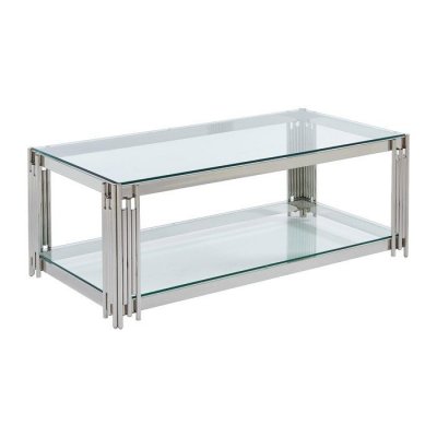 Table basse en verre tremp&eacute; et acier inoxydable - Chrom&eacute; - NOMELANO