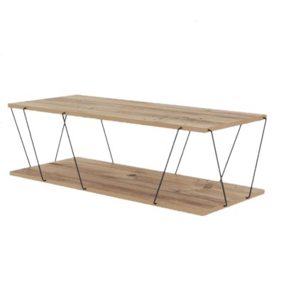 Table basse filaire en panneaux m&eacute;lamin&eacute;es et m&eacute;tal - marron