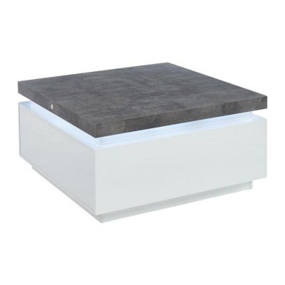 Table basse HALO II - 2 tiroirs - MDF laqu&eacute; - Avec LEDs - Blanc et B&eacute;ton