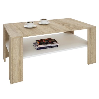 Table basse LORIENT, en m&eacute;lamin&eacute; d&eacute;cor ch&ecirc;ne sonoma et blanc mat 