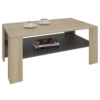 Table basse LORIENT, en m&eacute;lamin&eacute; d&eacute;cor ch&ecirc;ne sonoma et gris mat 
