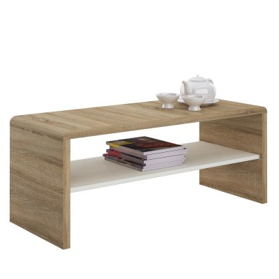 IDIMEX Table basse / Meuble TV NOELLE, en m&eacute;lamin&eacute; d&eacute;cor ch&ecirc;ne sonoma et blanc mat