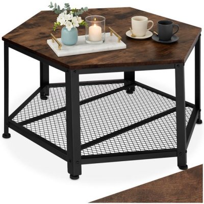 Table basse NORWICH Style Vintage 86,5x75x46,5cm effet bois fonc&eacute;