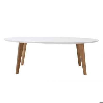Table basse ovale scandinave blanc et bois clair ch&ecirc;ne L120 cm EKKA
