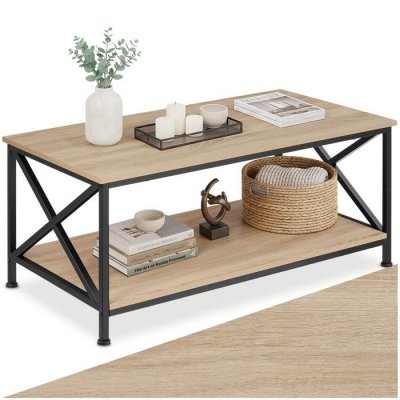 Table basse PITTSBURGH 100x55x45,5cm - Bois clair industriel, Ch&ecirc;ne Sonoma