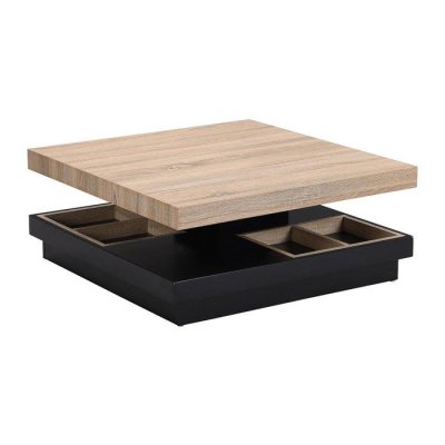 Table basse - Plateau pivotant - MDF laqu&eacute; noir et naturel - FAUSTO
