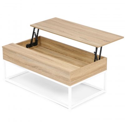 Table basse plateau relevable detroit design industriel bois et m&eacute;tal blanc
