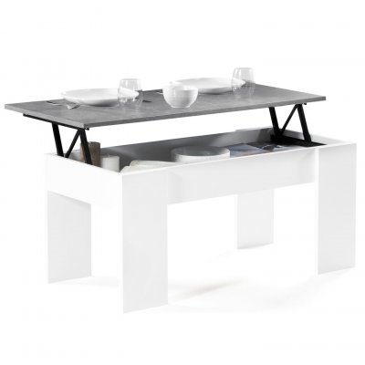 Table basse plateau relevable tara bois blanc et effet b&eacute;ton