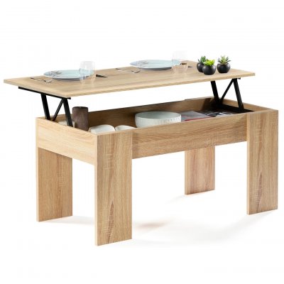 Table basse plateau relevable TARA bois imitation h&ecirc;tre - Naturel