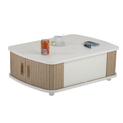 Table Basse Rectangle 80 cm Blanche - Coloris: Ch&ecirc;ne Naturel 