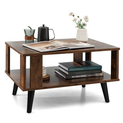 Table Basse Rectangulaire &agrave; 2 Niveaux 70 x 50 x 41 CM Table d'Appoint avec Patins Antid&eacute;rapants Styl