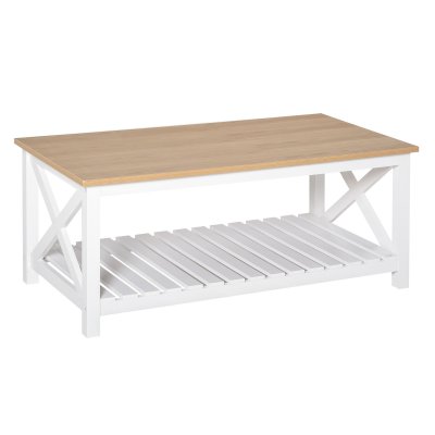 Table basse rectangulaire &eacute;tag&egrave;re &agrave; lattes plateau ch&ecirc;ne clair blanc
