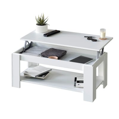 Table basse relevable coloris blanc artic - longueur 102 cm x hauteur 43-54 cm x profondeur 50 cm
