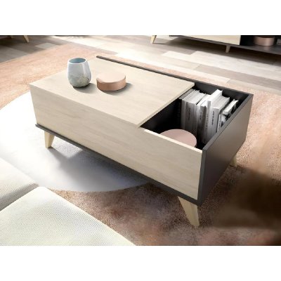 Table basse relevable kolyma - 1 niche - coloris : ch&ecirc;ne & anthracite