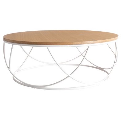 Table basse ronde bois et m&eacute;tal blanc d80 x h30 cm lace