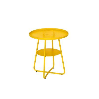 Table basse ronde en aluminium jaune Thasos &Oslash; 50 cm - Jardiline