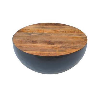 Table basse ronde en bois massif et m&eacute;tal D90 cm