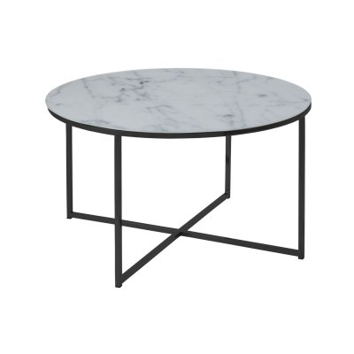 Table basse ronde en verre effet marbre - diam. 80 cm - blanc et noir
