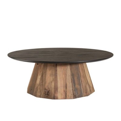 Table basse ronde Pin recycl&eacute; et contreplaqu&eacute; DANIDO