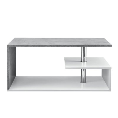 Table basse salon avec etagere rangement en MDF 90 cm blanc et beton
