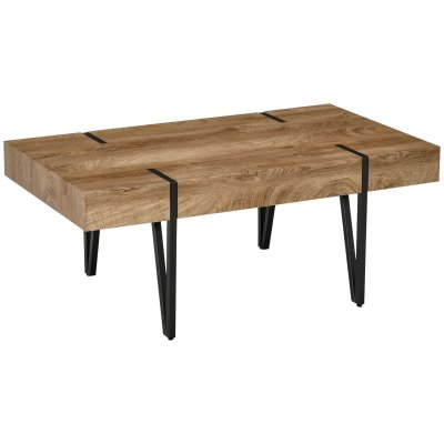 Table basse style industriel m&eacute;tal noir aspect ancien bastaing bois