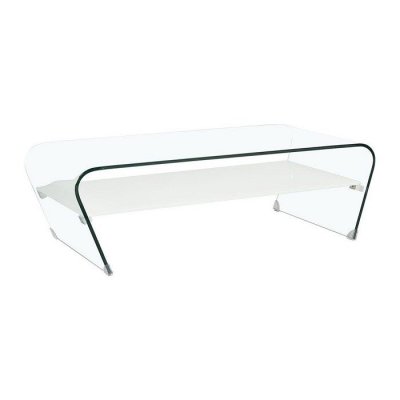 Table basse - Verre tremp&eacute; - Tablette blanche laqu&eacute;e - KELLY