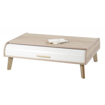 Table Basse Vintage Ch&ecirc;ne 2 Rideaux - Coloris Rideau: Rideau Blanc 