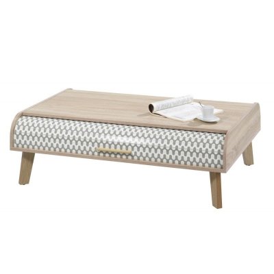 Table basse vintage ch&ecirc;ne 2 rideaux - coloris rideau: vagues grises 810
