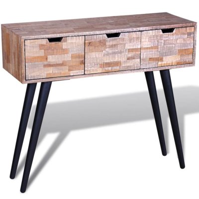 Table console avec 3 tiroirs Bois de teck recycl&eacute; vidaXL - Brun
