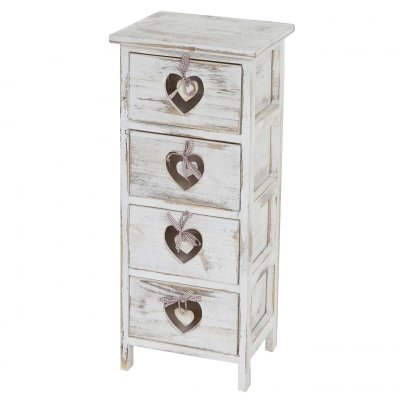 Table d'appoint Forli 4 tiroirs 70x29x25cm shabby vintage blanc