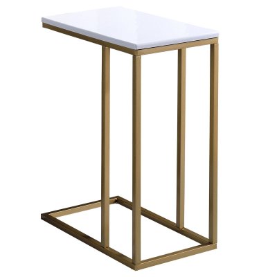 Table d'appoint rectangulaire DEBORA, en m&eacute;tal dor&eacute; et MDF d&eacute;cor blanc
