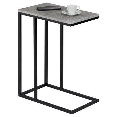 Table d'appoint rectangulaire DEBORA, en m&eacute;tal noir et d&eacute;cor b&eacute;ton