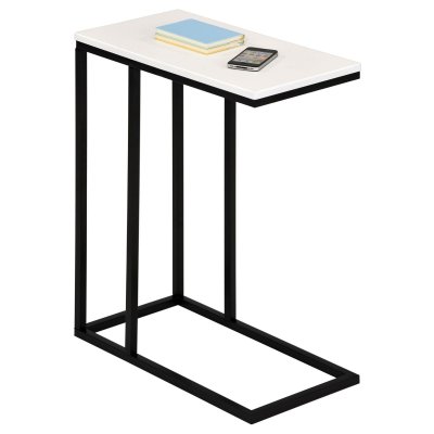 Table d'appoint rectangulaire DEBORA, en m&eacute;tal noir et d&eacute;cor blanc mat