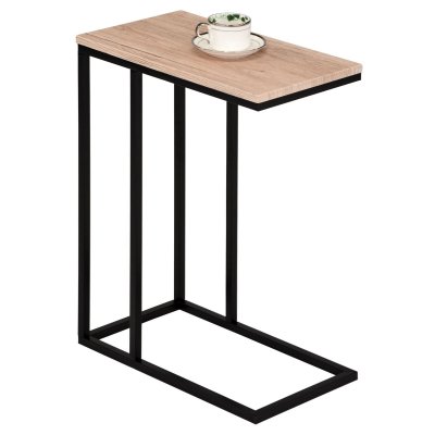Table d'appoint rectangulaire DEBORA, en m&eacute;tal noir et d&eacute;cor ch&ecirc;ne sauvage