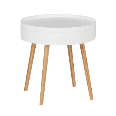 Table d'appoint ronde avec 4 pieds, en mdf et bambou blanc