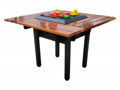 PURLINE Table de barbecue avec gril et plateau en bois EFP54 BBQ Noir