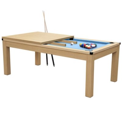 RENDEZ VOUS DECO Table de billard convertible bois clair tapis bleu clair