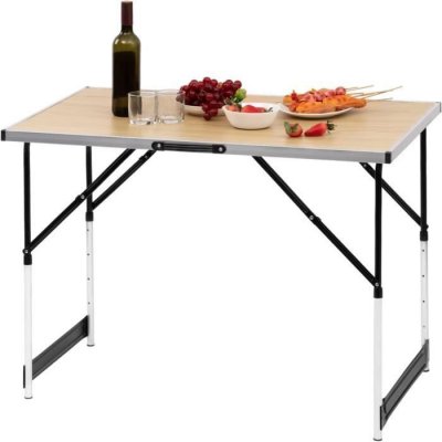 WOLTU Table de camping pliante. R&eacute;glable en hauteur table de jardin en aluminium acier mdf.ch&ecirc;ne clair