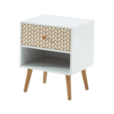 Table de chevet capucine blanc et effet ch&ecirc;ne 1 tiroir 40cm - Bois