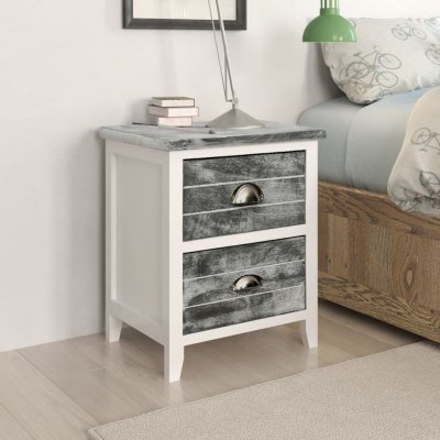 Table de chevet gris et blanc 38x28x45 cm bois de paulownia