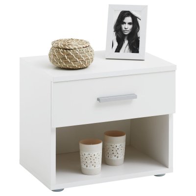 Table de chevet MAEL, en m&eacute;lamin&eacute; blanc mat et blanc brillant