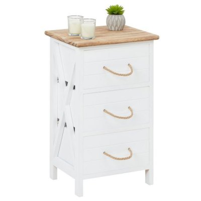 Table de chevet PERUGIA avec 3 tiroirs, en bois blanc