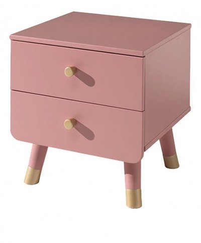 Table de chevet rose Billy avec 2 tiroirs, en pin massif et MDF.