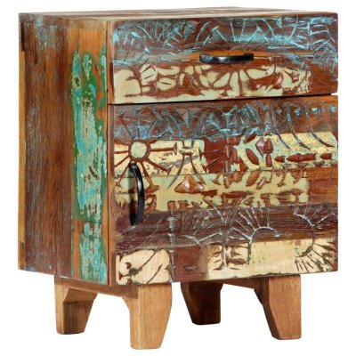 Table de chevet sculpt&eacute;e &agrave; la main 40x30x50cm bois r&eacute;cup&eacute;ration