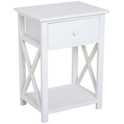 Table de chevet style cosy croix lat&eacute;rales tiroir &eacute;tag&egrave;re bois