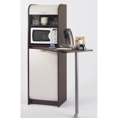 Table de Cuisine et Meuble Rangement - Coloris: Weng&eacute; + Blanc
