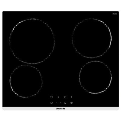 BRANDT Table de cuisson vitroc&eacute;ramique 60cm 4 feux 6300w noir BPV1641B